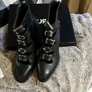 Disturbia Black Ankle Boots with Decorative Buckles